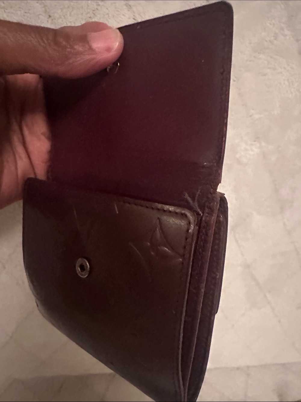 Louis Vuitton Brownish Monogram Embossed Leather Compact Wallet with Gold Snap - Picture 4 of 12